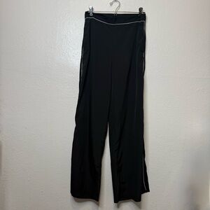 Jason Wu Satin Black Pull On Sleep Pants White Piping Wide Slit Leg Size Small
